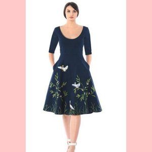 Eshakti Bird Embellished Navy Dress